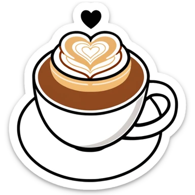 cappuccino in a white cup with heart latte art sticker