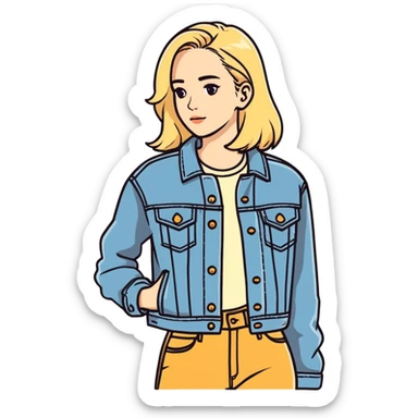 Mulher loira usando uma jaqueta jeans  sticker