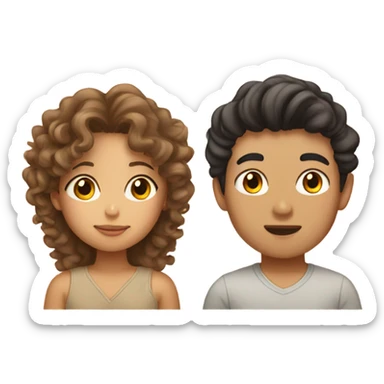 Tan Asian boy and tan curly hair girl kissing sticker