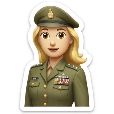 Woman blond/light brown hair white soldier saluting sticker