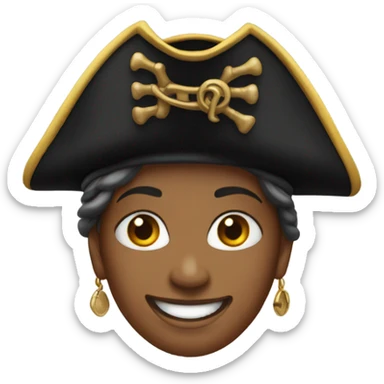 smiling woman with earrings wearing pirate hat sticker