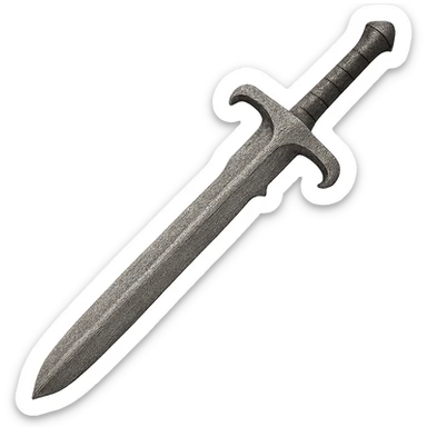 Recolor this bronze 2h sword to a slightly worn iron, keep the same shape, realistic metallic iron, emoji style, transparent background. sticker