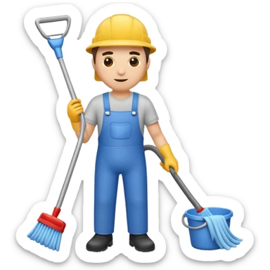 man cleaning sticker