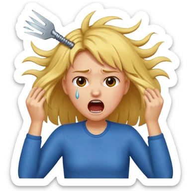 Girl ripping hair out yelling holding hair crying  sticker