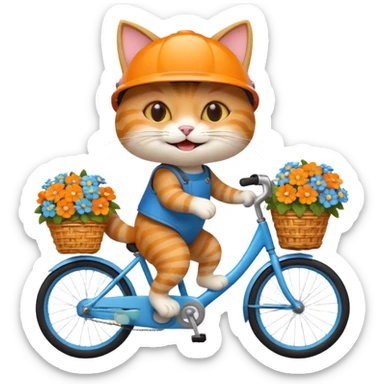 a-cheerful- cat-riding-a-blue-bicycle,-wearing-a-cute-helmet,-with-a-big-smile-and-a-basket-full-of-flowers-on-the-front.-bright,-cartoonish-style,-simple-and-fun. sticker