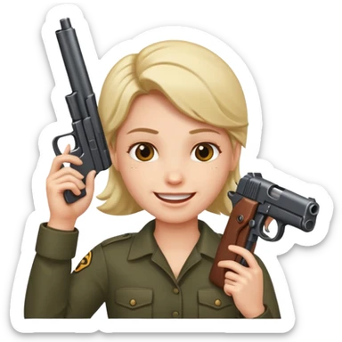 Smilingly holding gun to head sticker