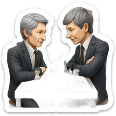 Anatoly Karpov and Bobby Fischer with a chessboard between them sticker