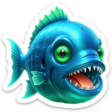 3D render of Anglerfish, bioluminescent deep sea style, glowing neon blue and green lights, dark background to contrast the glow, translucent organic textures, Apple emoji style, 3D render --v 6.0 sticker