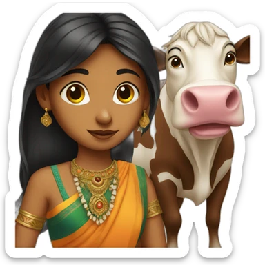 indian girl with a cow sticker