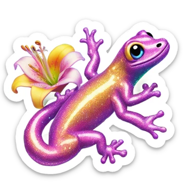 Lisa frank glitter gecko with a lily sticker