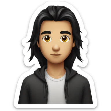 Long black hair teenager boy serious face sticker