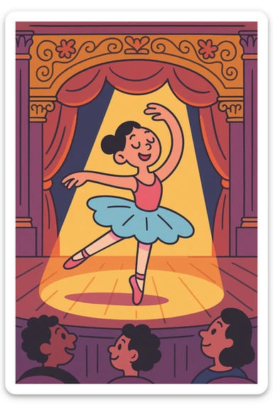 ballet stage scene, spotlight on dancer, ornate theater details, soft lighting sticker