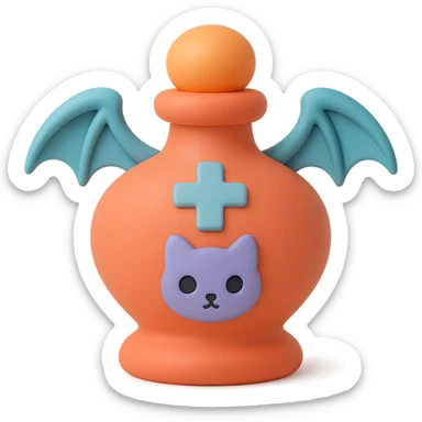 Create a mochi style rainbow goth potion bottle with a cat motif, featuring a soft and cute gothic look. Remove the background. sticker