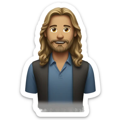 Man with long hair and beard filming sticker
