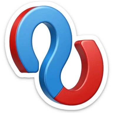 Horseshoe magnet emoji-style, vertical, split in half: left blue with “S”, right red with “N”, clean background.
 sticker