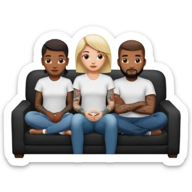 couch, naked people sitting: tattoed female, 2 black males sticker