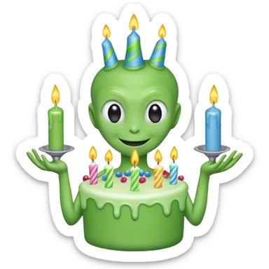 alien holding a birthday cake sticker