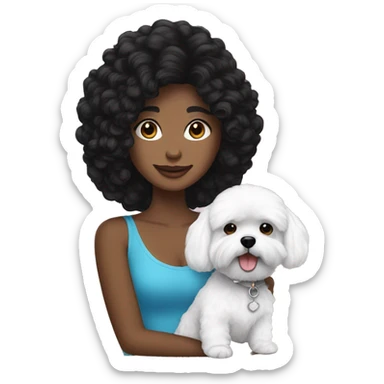 A black haired women with a black haired man and white maltipoo sticker
