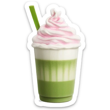 matcha latte with pink whipped cream on top sticker