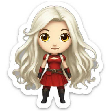 rpg-girl-with-long-white-hair-and-red-dress and black tights like chibi sticker