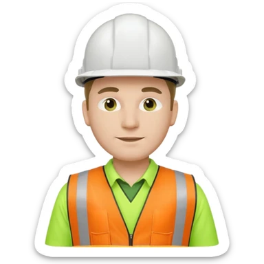 Hombre ingeniero casco blanco y chaleco verde sticker