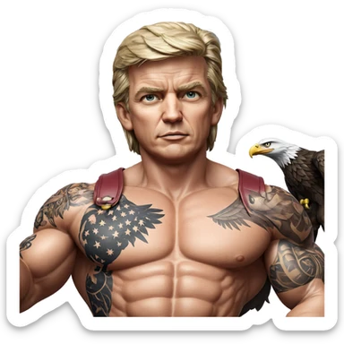 muscular man with eagle tattoo sticker