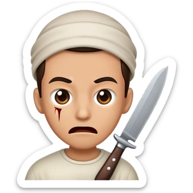 speaking face with a knife in front, as if telling a scary story sticker