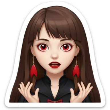 eu quero uma menina de franja e cabelo comprido cabelo castanho parecendo uma vampira com a boca fechada sticker