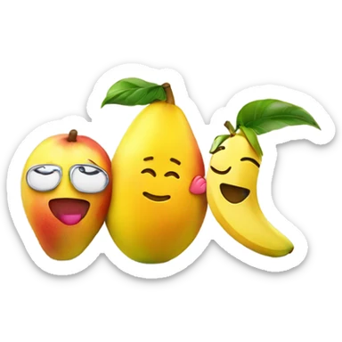 Mango with a face kissing a banana with a face sticker