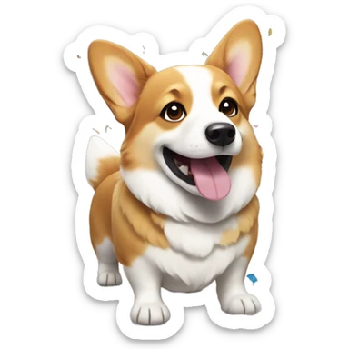 a corgi dog celebrating with confetti around it sticker