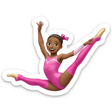 white rythmic gymnast jumping up in really flexible splits and twirling a ribbon in a pink leotard sticker
