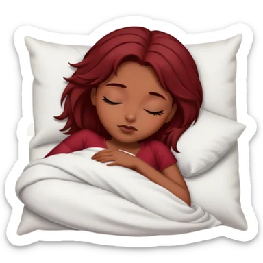 Chica con cabello rojo obscuro , cabello medio largo , morena con ojos grandes negros durmiendo  sticker