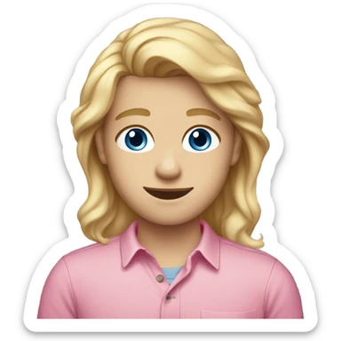 I 21 year old with warm blonde hair and blue eyes in a pink shirt  sticker