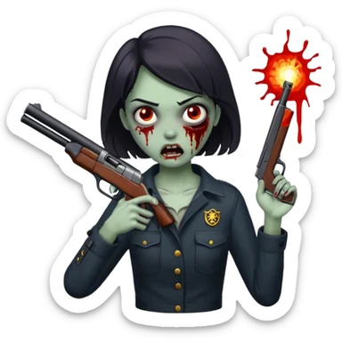 Survivor firing shotgun at zombie, flying blood, intense expression, dark style, no background










 sticker
