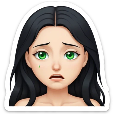 Beautiful lady with long black hair and green eyes crying sticker