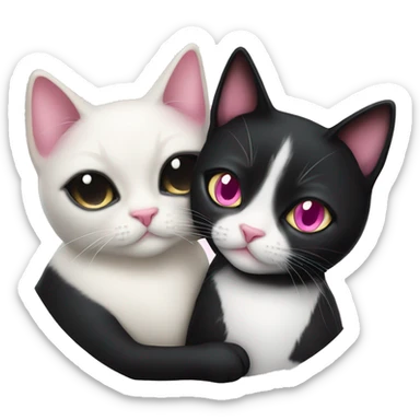 tuxedo cat with pink nose and siamese cat cuddling together sticker