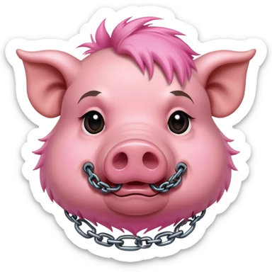 Hairy pig, tatto on face with chain on the neck sticker