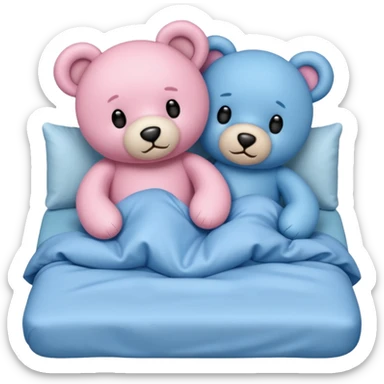 A pink and a blue teddy bear in bed sticker