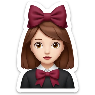 girl brown hair with a burgundy bow sticker