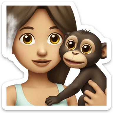 Girl with dark brown hair kissing baby monkey   sticker