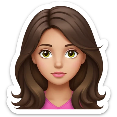 Long haired Brunette with highlights in her hair and hazel green eyes  slightly tanned white girl with pink peach lips and rosy cheeks sticker
