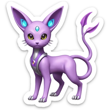 Mechanical Miraidon-Espeon-Mewtwo-Fakémon-hybrid-creature (full body) with glowing eyes  sticker
