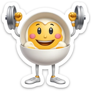 Breakfast bowl with a face on it and arms and legs ready for gym sticker