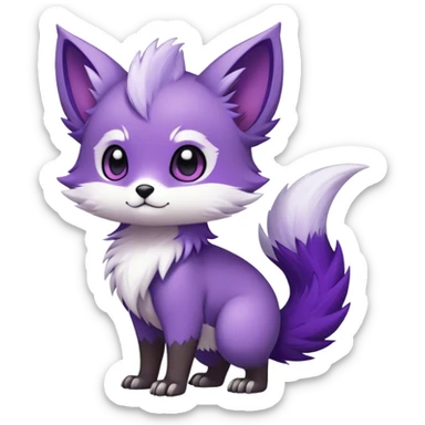  High quality Cute Cool Kawaii edgy Chibi Fur-Sona Purple fur, white belly, white tail tip, Fakemon-creature-animal-vernid-hybrid Full Body, facial markings sticker