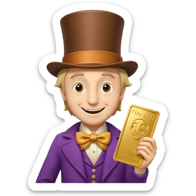 Wonka con un golden ticket sticker