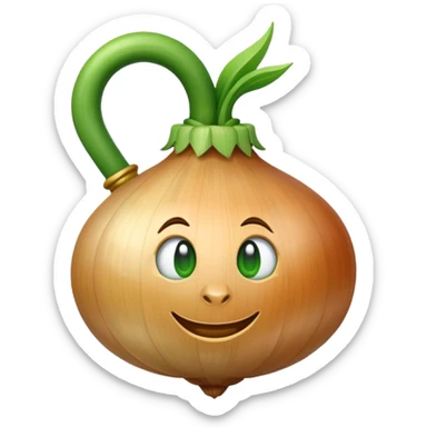 An onion emoji in the style of Apple emoji with a handle, a window, and a knocker. sticker