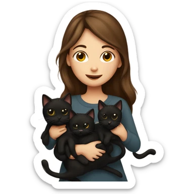 Brown haired Girl kissing three black cats sticker