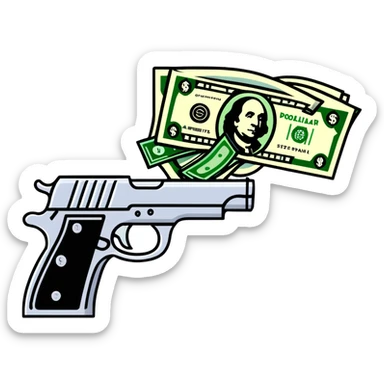 money gun spraying dollar bills sticker