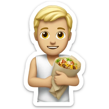 White guy with blonde hair holding a burrito sticker