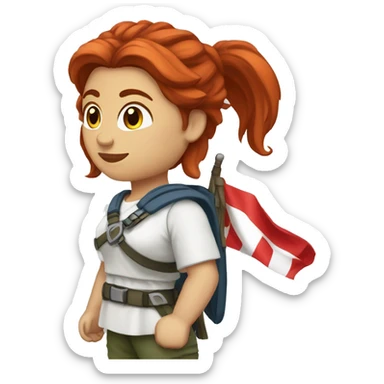 a red medium hair female mountain summiteer with greek flag sticker